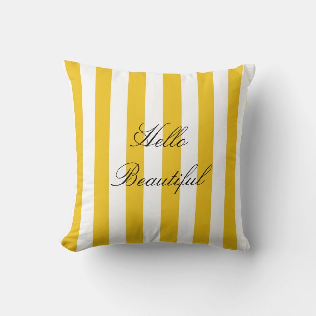 Yellow & White Stripes Modern Chic Bright Bold Cushion (Front)