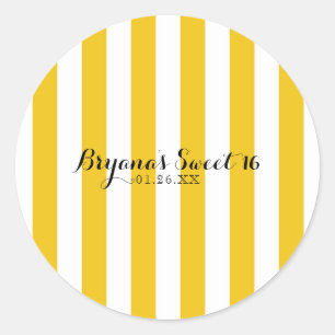 Yellow & White Stripes Modern Striped Custom Favou Classic Round Sticker