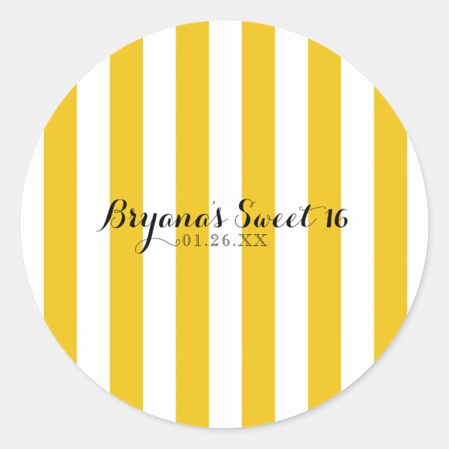 Yellow & White Stripes Modern Striped Custom Favou Classic Round Sticker (Front)