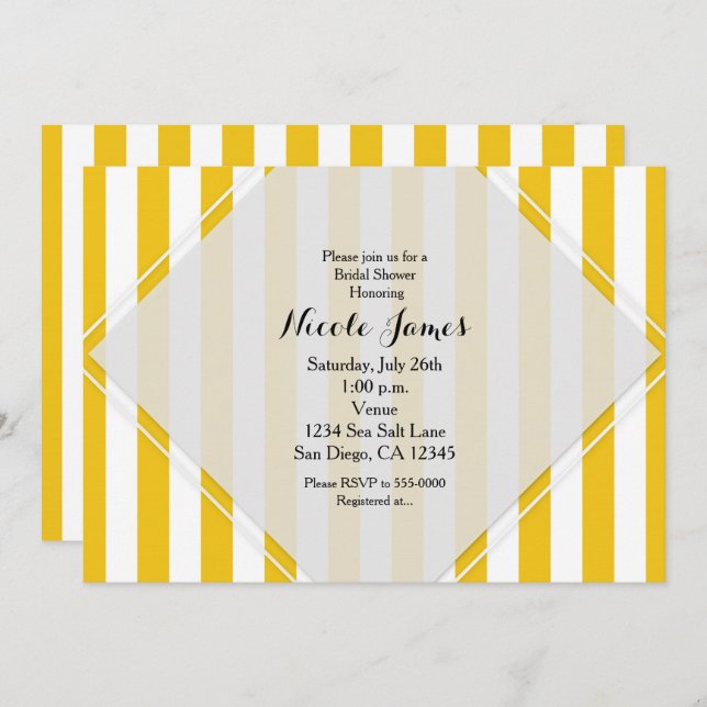 Yellow & White Stripes Modern Striped Invitations (Front/Back)