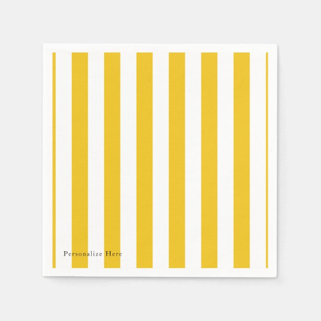 Yellow & White Stripes Modern Striped Personalised Napkin (Front)