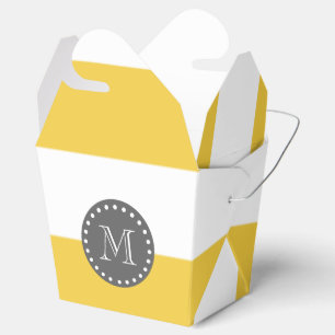 Yellow White Stripes Pattern, Charcoal Monogram Favour Box