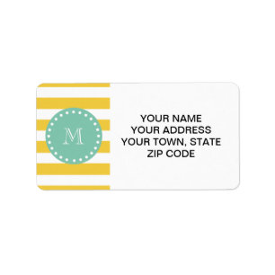 Yellow White Stripes Pattern, Mint Green Monogram Label