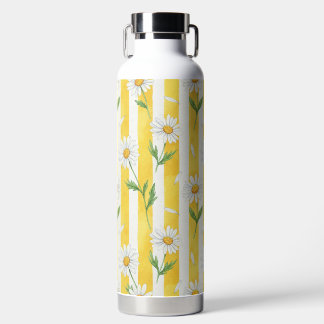 YELLOW & WHITE STRIPES & WHITE DAISIES WATER BOTTLE