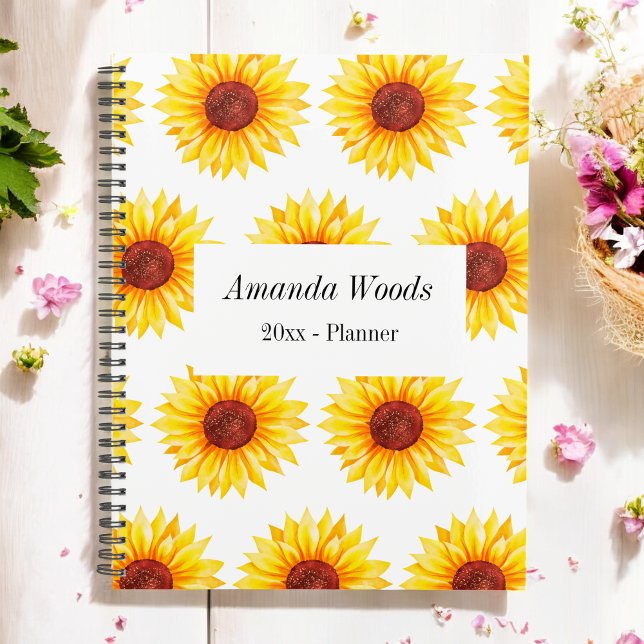 Yellow White Sunflower Floral Pattern Planner (Creator Uploaded)