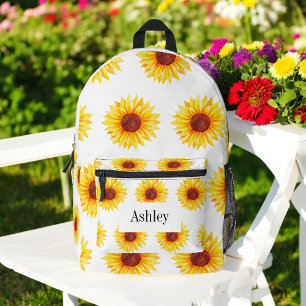 Yellow White Sunflowers Pattern Printed Backpack
