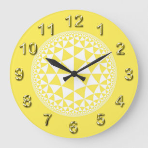 Yellow & White Triangle Filled Mandala Large Clock