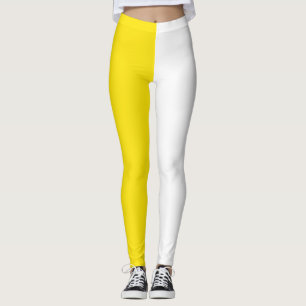 Yellow White Two Tone Split Half  Design Leggings