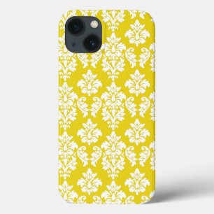 Yellow White Vintage Damask Pattern iPhone 13 Case