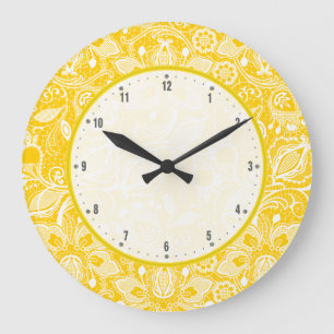 Yellow & White Vintage Floral Lace Large Clock