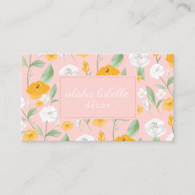 Yellow & White Watercolor Wildflower Floral Leaf Business Card (Front)
