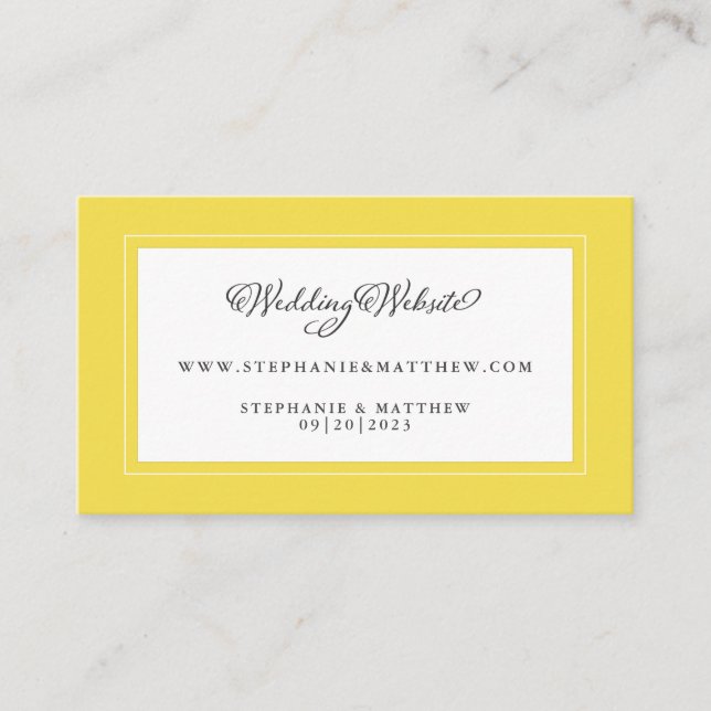 Yellow & White Wedding Website Modern Chic Borders Enclosure Card (Front)