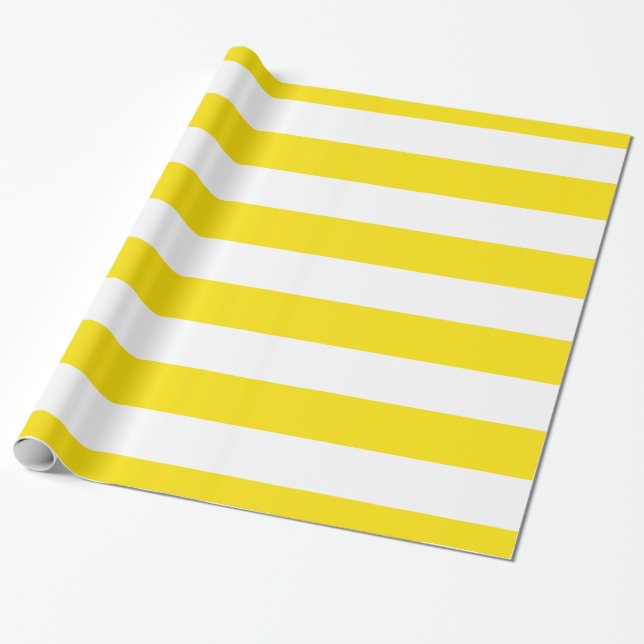 Yellow, White XL Stripes Pattern Wrapping Paper (Unrolled)