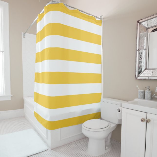 Yellow Wide Stripes Shower Curtain (In Situ)