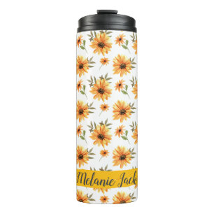 Yellow Wild Sunflower Greenery Name Personalised Thermal Tumbler