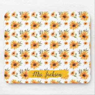 Yellow Wild Sunflower Greenery Name Personalized Mouse Pad