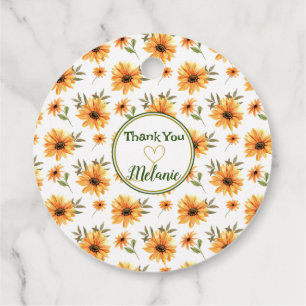 Yellow Wild Sunflower Greenery Name Thank You Favour Tags