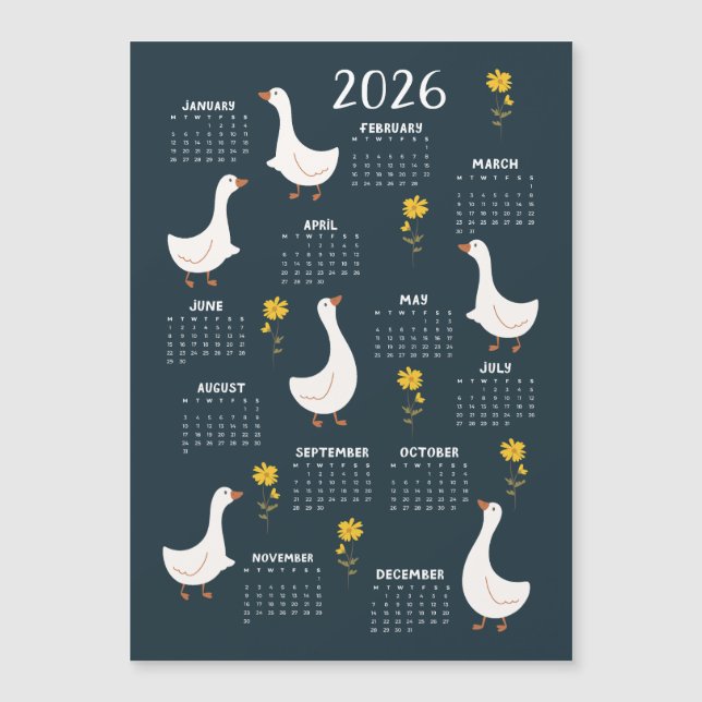 Yellow Wildflower and Goose 2026 Calendar - Navy (Front)