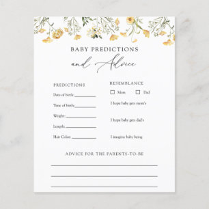 Yellow Wildflower Baby Advice and Predictions Card