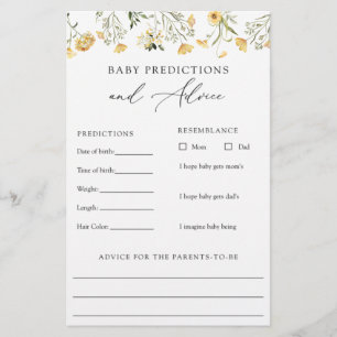 Yellow Wildflower Baby Advice and Predictions Card