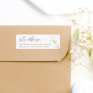 Yellow Wildflower Boho Calligraphy Return Address