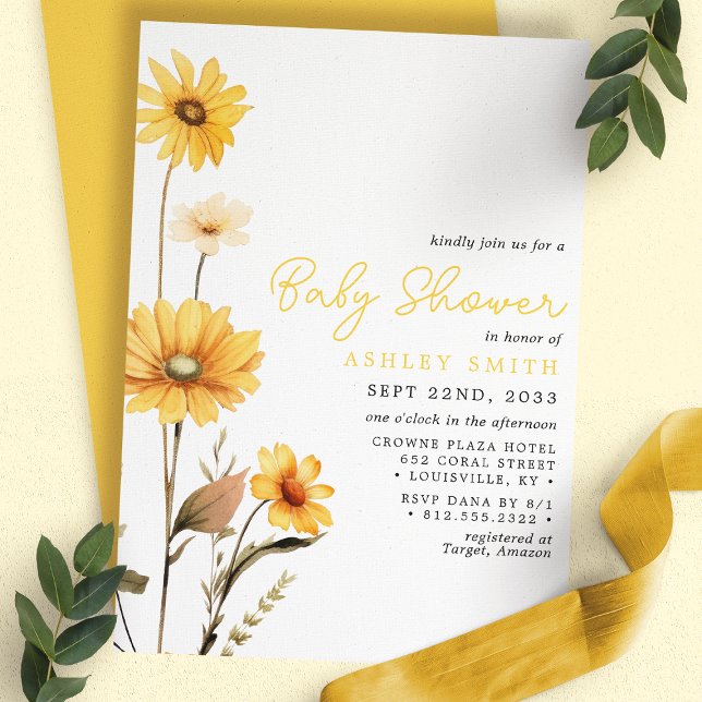 Yellow Wildflower Boho Watercolor Baby Shower Invitation (Creator Uploaded)