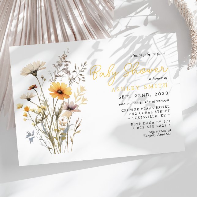 Yellow Wildflower Bouquet Boho Baby Shower Invitation (Creator Uploaded)