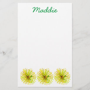 Yellow wildflower dandelion watercolor flower stationery