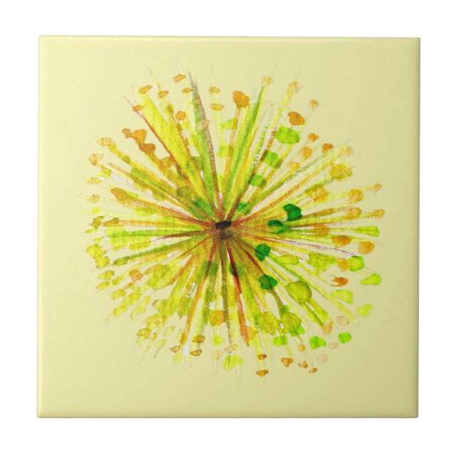 Yellow wildflower dandelion watercolor flower tile (Front)