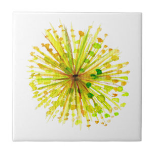 Yellow wildflower dandelion watercolor flower tile