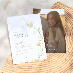 Yellow Wildflower Elegant Boho Bridal Shower Photo Invitation