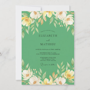 Yellow Wildflower Emerald Wedding Invitation