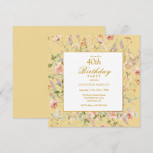 Yellow Wildflower Garden 40th Birthday Invitation