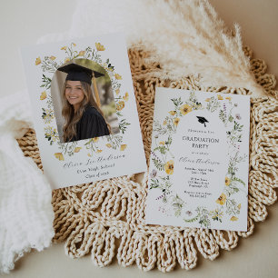Yellow Wildflower Graduation Invitation with Photo
