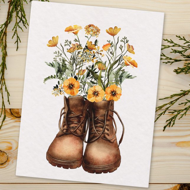 Yellow Wildflower Hiking Boots Outdoor Postcard (Close up)