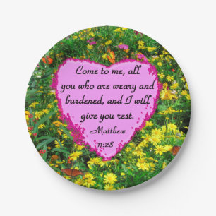 YELLOW WILDFLOWER MATTHEW 11:28 PHOTO DESIGN PAPER PLATE