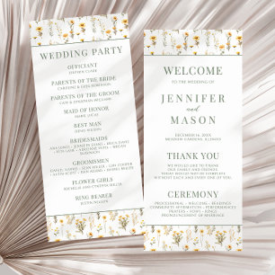 Yellow wildflower rustic wedding program card