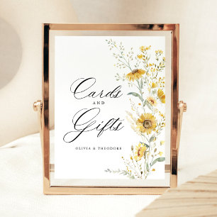 Yellow Wildflower Sunflower Cards & Gifts Wedding Pedestal Sign