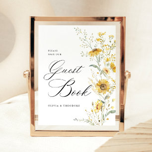 Yellow Wildflower Sunflower Guest Book Wedding Pedestal Sign