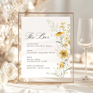Yellow Wildflower Sunflower Wedding Bar Menu Pedestal Sign
