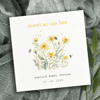 Yellow Wildflower Sweet As Bee Neutral Baby Shower Napkin