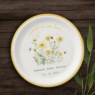Yellow Wildflower Sweet As Bee Neutral Baby Shower Paper Plate