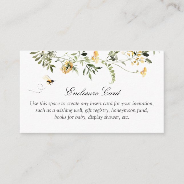 Yellow Wildflower Sweet as Can Bee Custom Enclosure Card (Front)