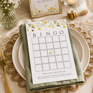 Yellow Wildflower Sweet Bee Baby Bingo Game Card