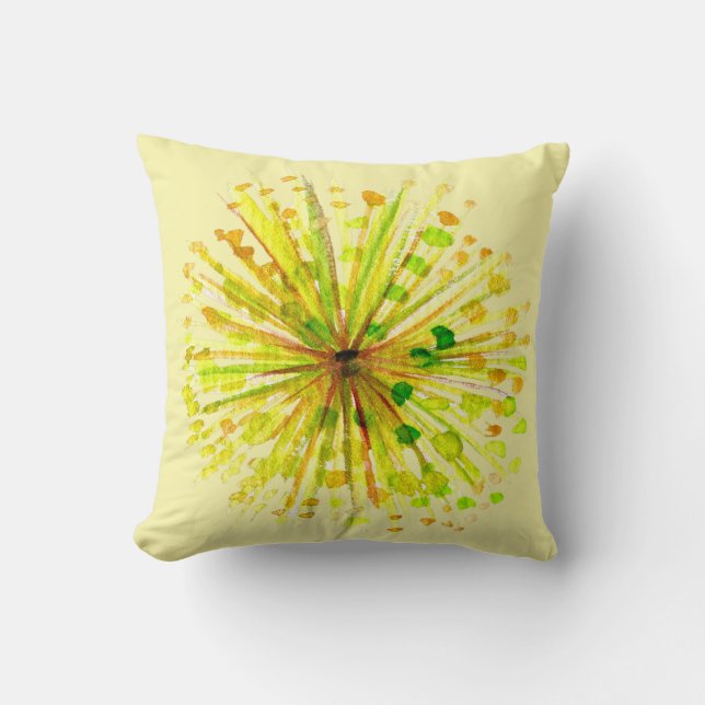 Yellow wildflower whimsical watercolour cushion (Front)