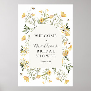 Yellow Wildflowers and Bees Bridal Shower Welcome Poster