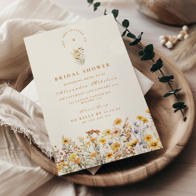 Yellow Wildflowers and Daisies Bridal Shower Invitation (Creator Uploaded)
