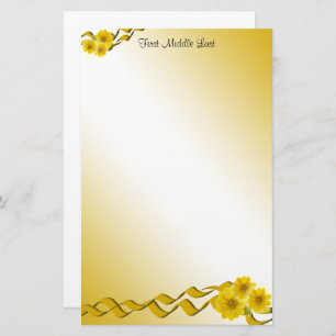 Yellow Wildflowers and Ribbons Borders Custom Stationery
