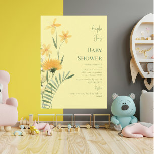 Yellow Wildflowers Baby Girl Shower Invitation