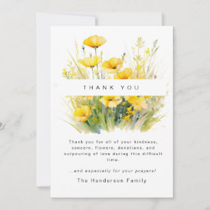 Yellow Wildflowers Bereavement Funeral Thank You Card